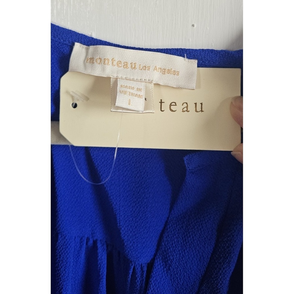 NWT monteau womans L royal blue smocked waist tiered maxi‎ dress flutter sleeves - Picture 6 of 9